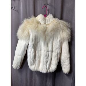 Vintage Niki Rabbit Fur Lamb Tibet Trim White Jacket Short Women’s SZ Small